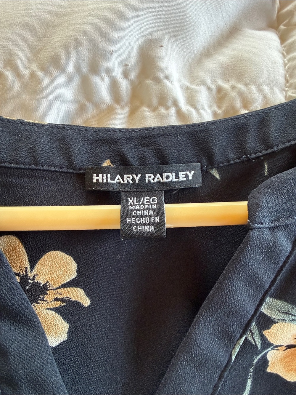 Hilary Radley Black Blouse with Gold Floral Print